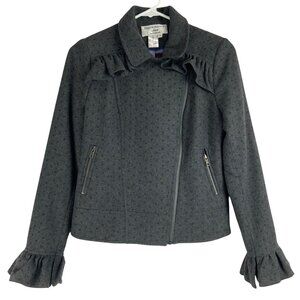 Helene Berman Gray Star Print Flared Long Sleeve Zip Up Wool Jacket Size 4